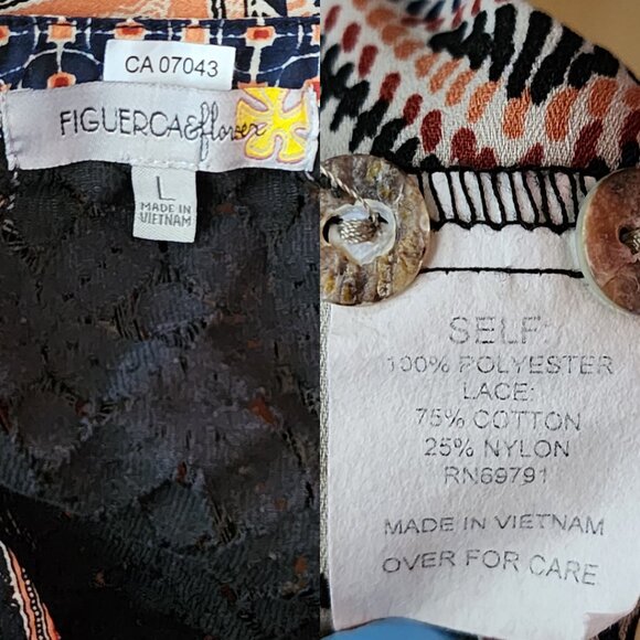 Figueroa & Flower Geometric Print Lace Back Peasant Blouse - Picture 3 of 3